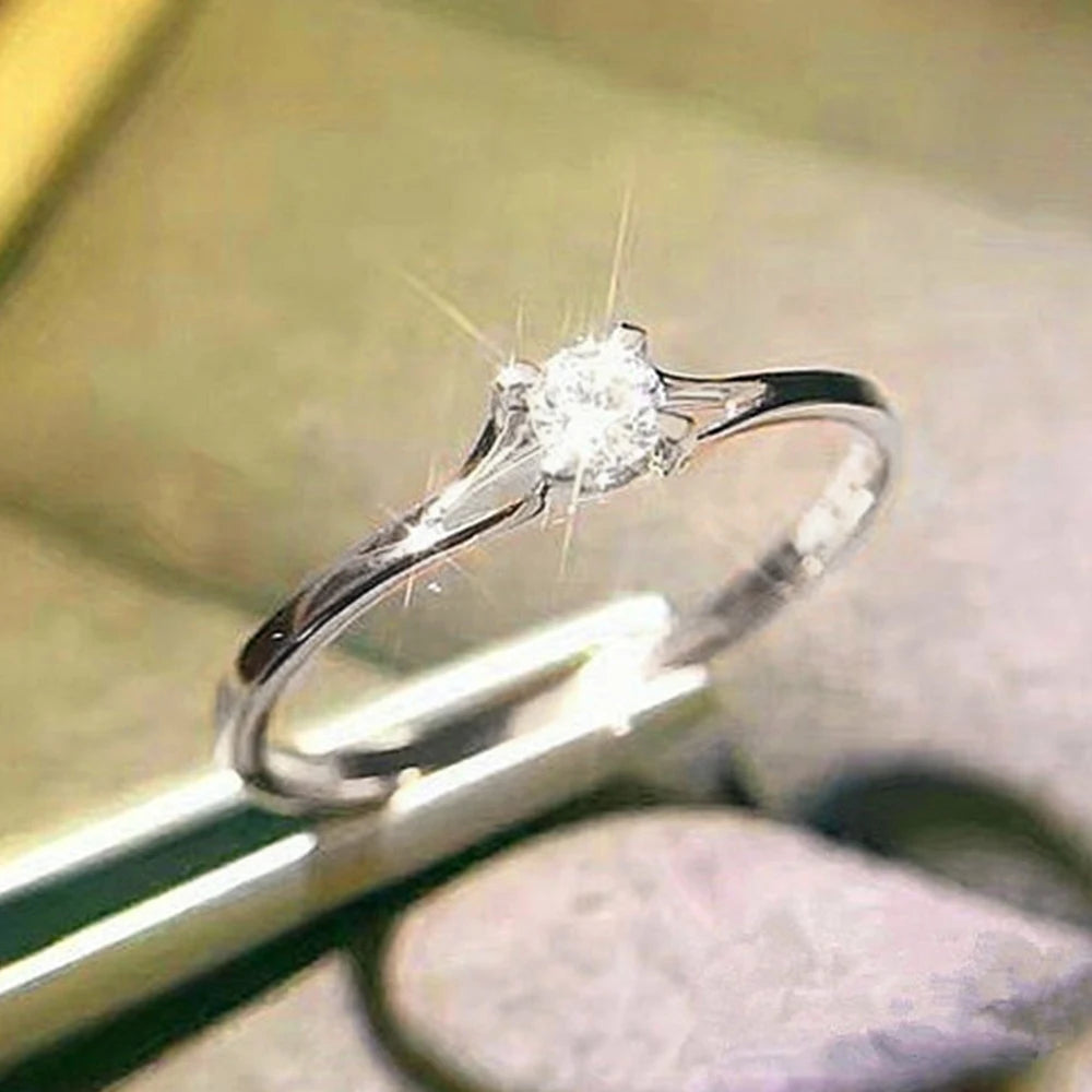 Huitan Minimalist Women's Wedding Rings with 4MM Cubic Zirconia Simple Elegant Female