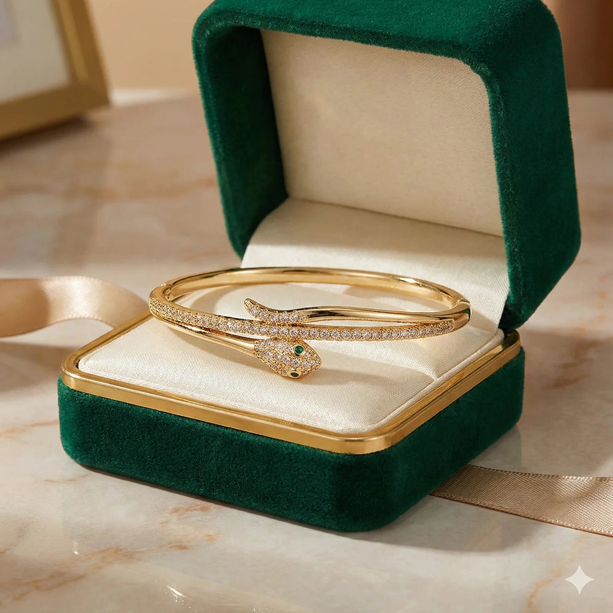 Miallo Trendy Copper Zircon Snake Bracelet 18K Gold Plated Crystal Animal Open Bangle Fashion Wedding Party Jewelry Accessories