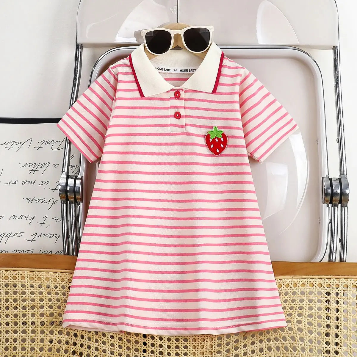 2026 Korean dress  children girls' summer lapel with embroidery  ruffle hem princess dress1-6Y