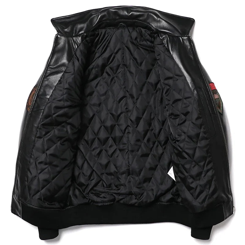 2025 New Embroidery Sheepskin Jacket Men's Natural Genuine Leather G1 Air Force Pilots Coat Thicken Warm Soft Clothes