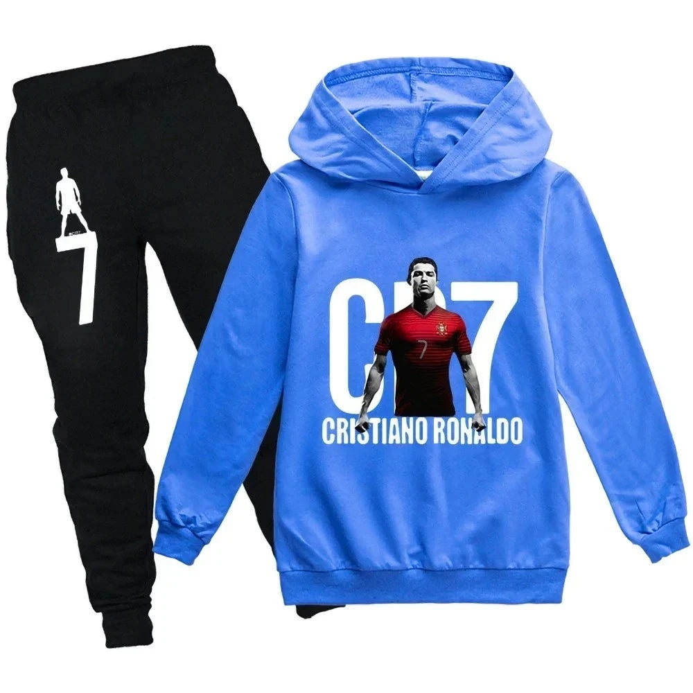 3-12 Years Spring Autumn Football CR7 Print Hoodie +Pants Suit Boy Sweatshirt 2pcs Sets Children Set Trousers Suits Kid Clothes