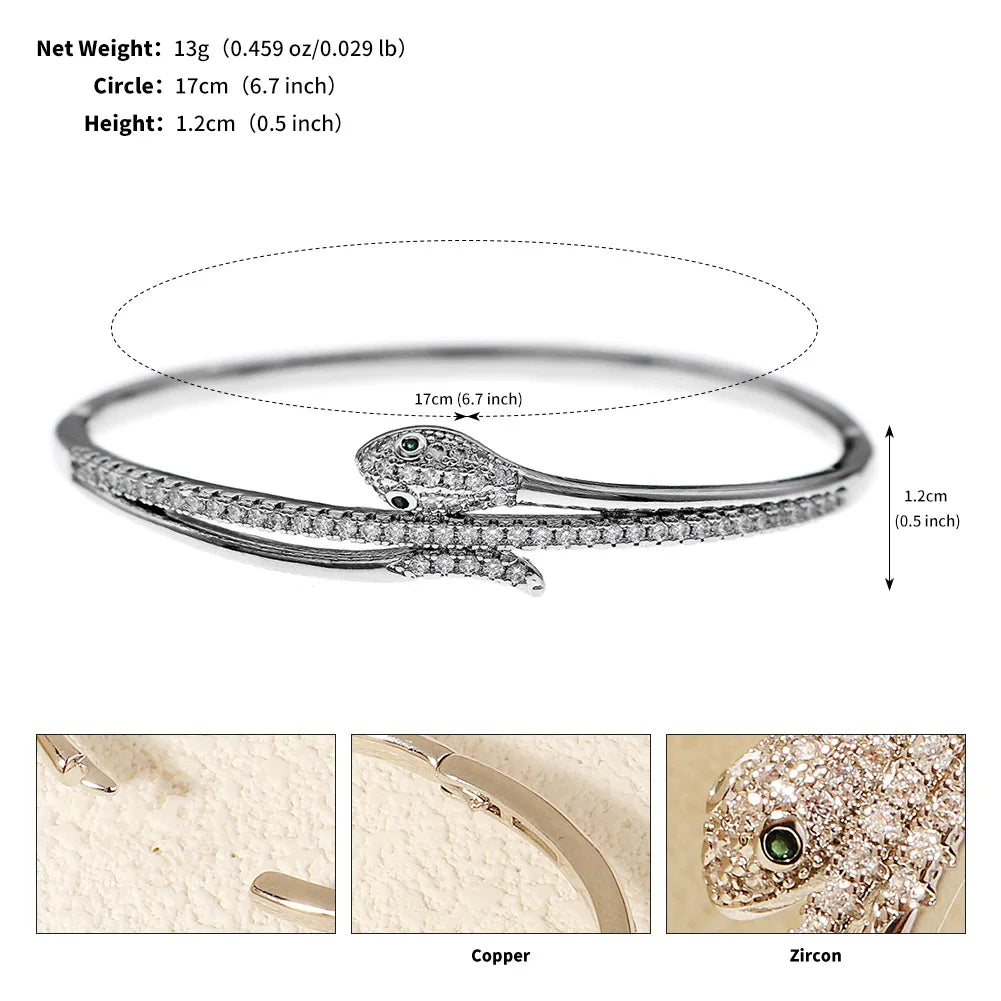 Miallo Trendy Copper Zircon Snake Bracelet 18K Gold Plated Crystal Animal Open Bangle Fashion Wedding Party Jewelry Accessories