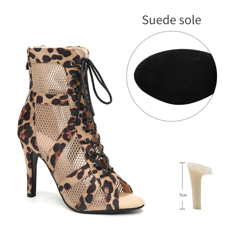 Girls Latin Dance Shoes Women Modern Dance Salsa High-Top Sandals Dance Hall Shoes Ladies Fashion Sexy High-Heeled Suede Boots