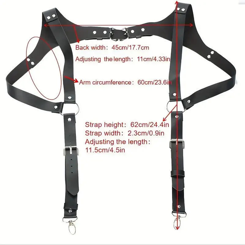 Men Leather Suspenders Body Chest Suspenders Adjustable Buckle Shoulder Armors Straps Punk Black Belt Club Party Rave Costumes