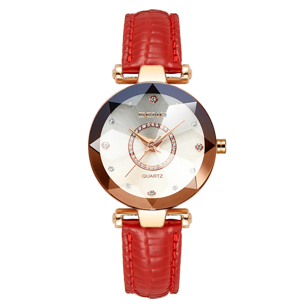 SENO Ocean Star Women Crystal Watch 2025 Top Brand Luxury Rose Gold Women Bracelet Watch For Ladies Wrist Watch Relogio Feminino