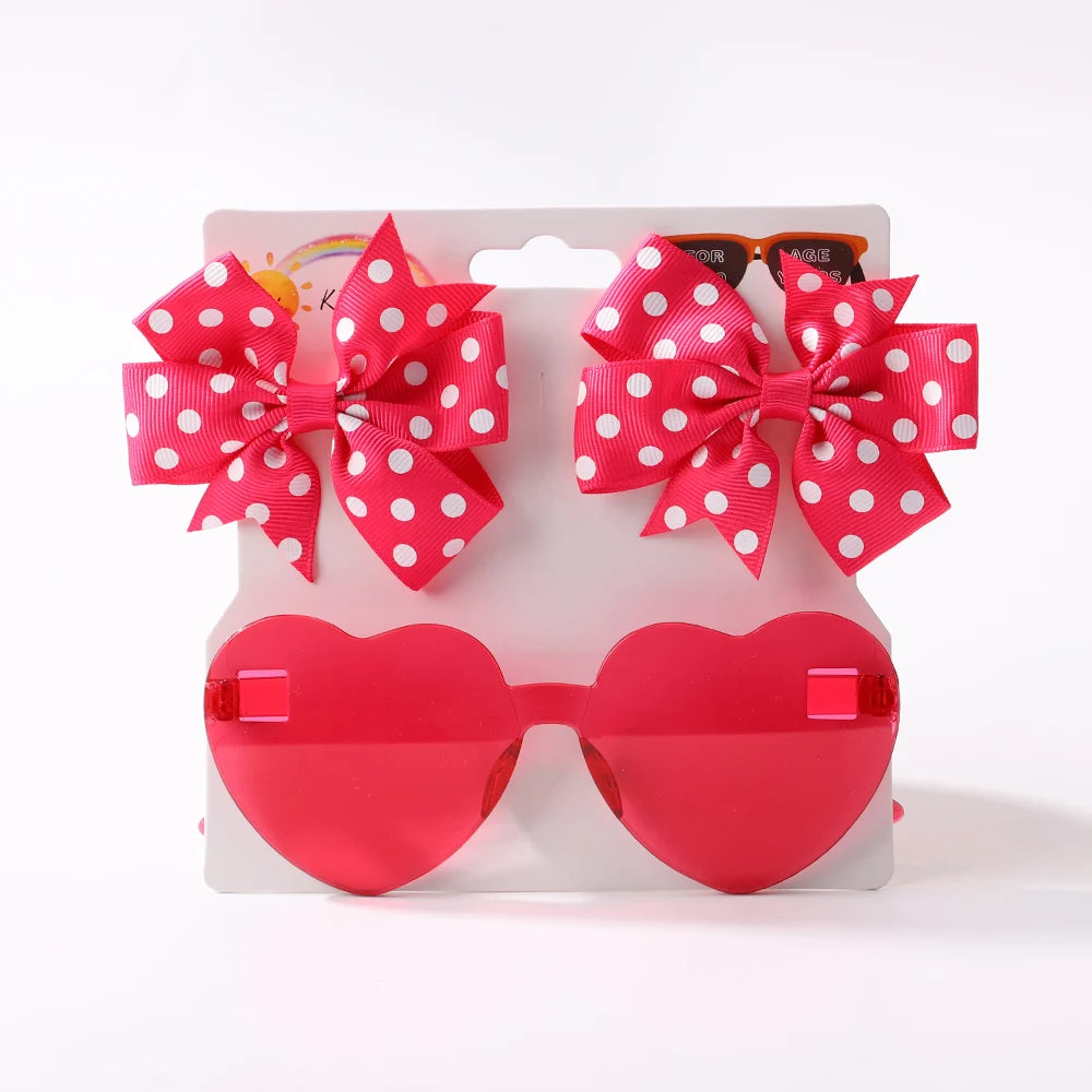 3Pcs/Pack Solid Dot Hair Bows Clip Girls Boutique Bowknot Hair Clips Kids Colorful Heart Sun Glasses Children Hair Accessories.