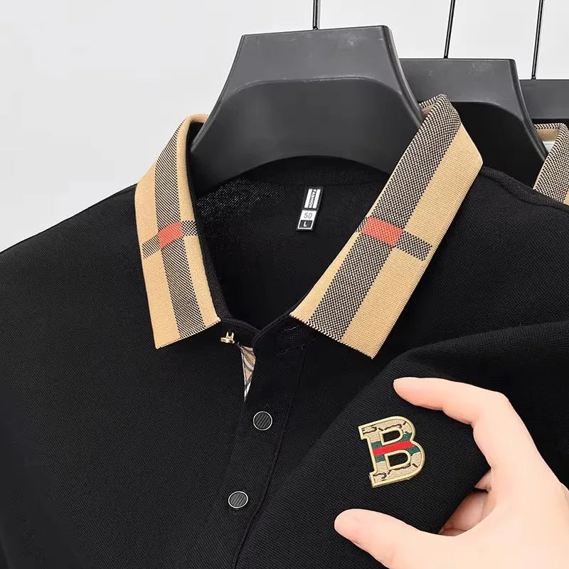 Luxury brand logo short sleeve polo shirt men summer new high-end silk cotton breathable Paul T-shirt fashion casual men's wear