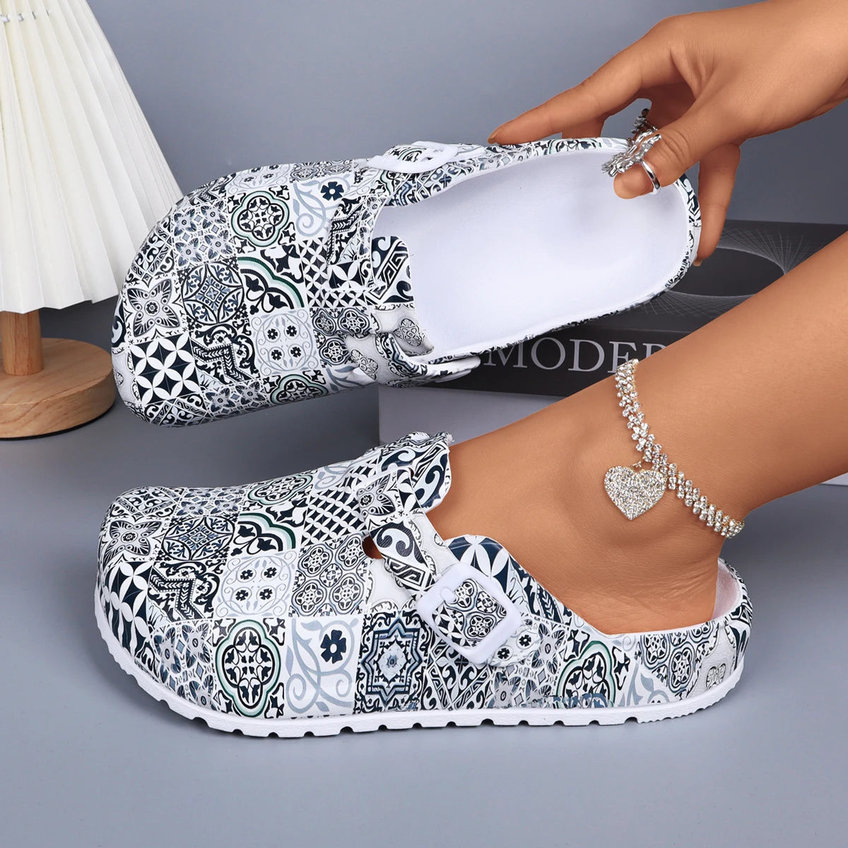 Women's Eva Close-Toe Slippers Adjustable Buckle Comfortable Platform Heels Indoor Shoes Home Wear