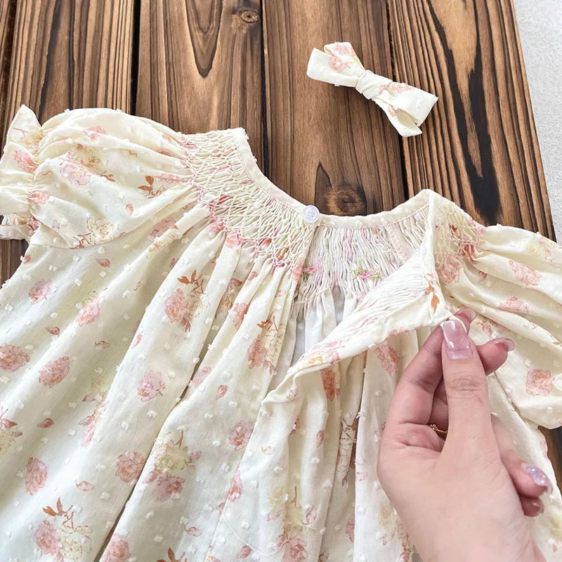 2025 New Summer Sister Clothing 1-6Yrs Kids Princess Dresses Short Sleeved Cotton Print Baby Girl Birthday Party Wedding Dress