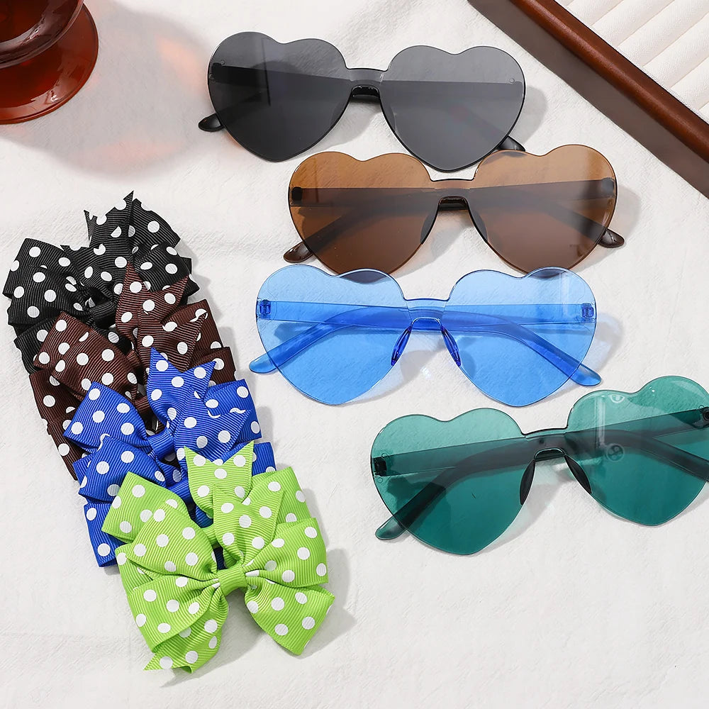3Pcs/Pack Solid Dot Hair Bows Clip Girls Boutique Bowknot Hair Clips Kids Colorful Heart Sun Glasses Children Hair Accessories.