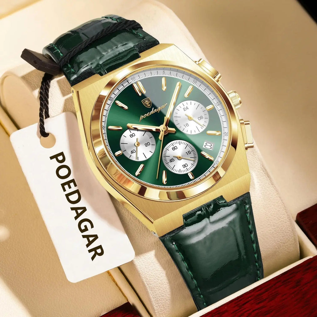 POEDAGAR Top Fashion Male Watch Waterproof Luminous Chronograph Date Quartz Men Wristwatch Leather Luxury Military Men's Watches
