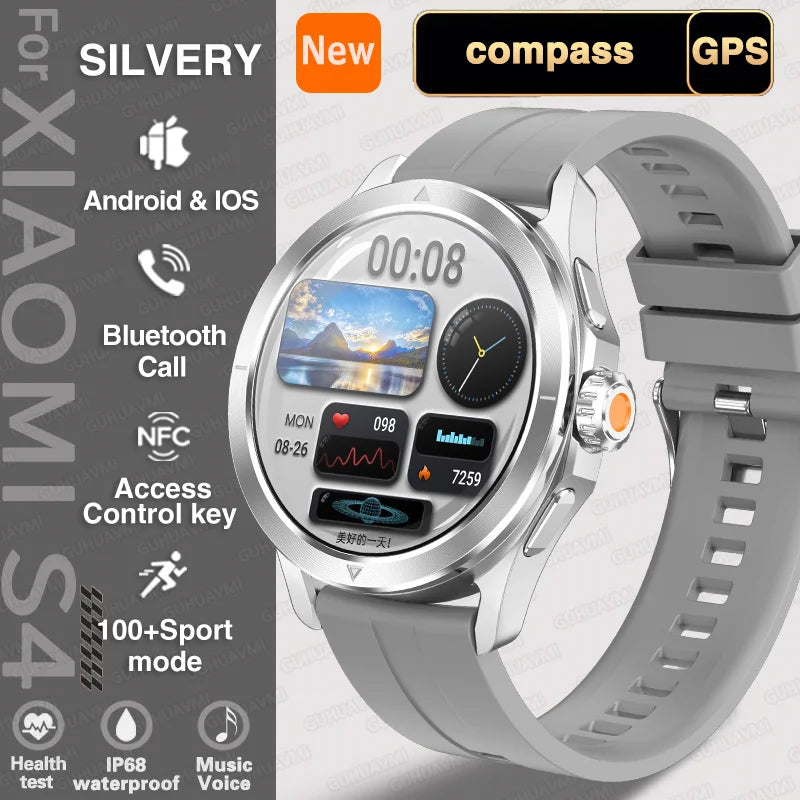 2025 New S4 Ultra Outdoor Sport Smart Watch Men AMOLED HD Screen NFC GPS Compass Heart rate Waterproof Bluetooth Call SmartWatch