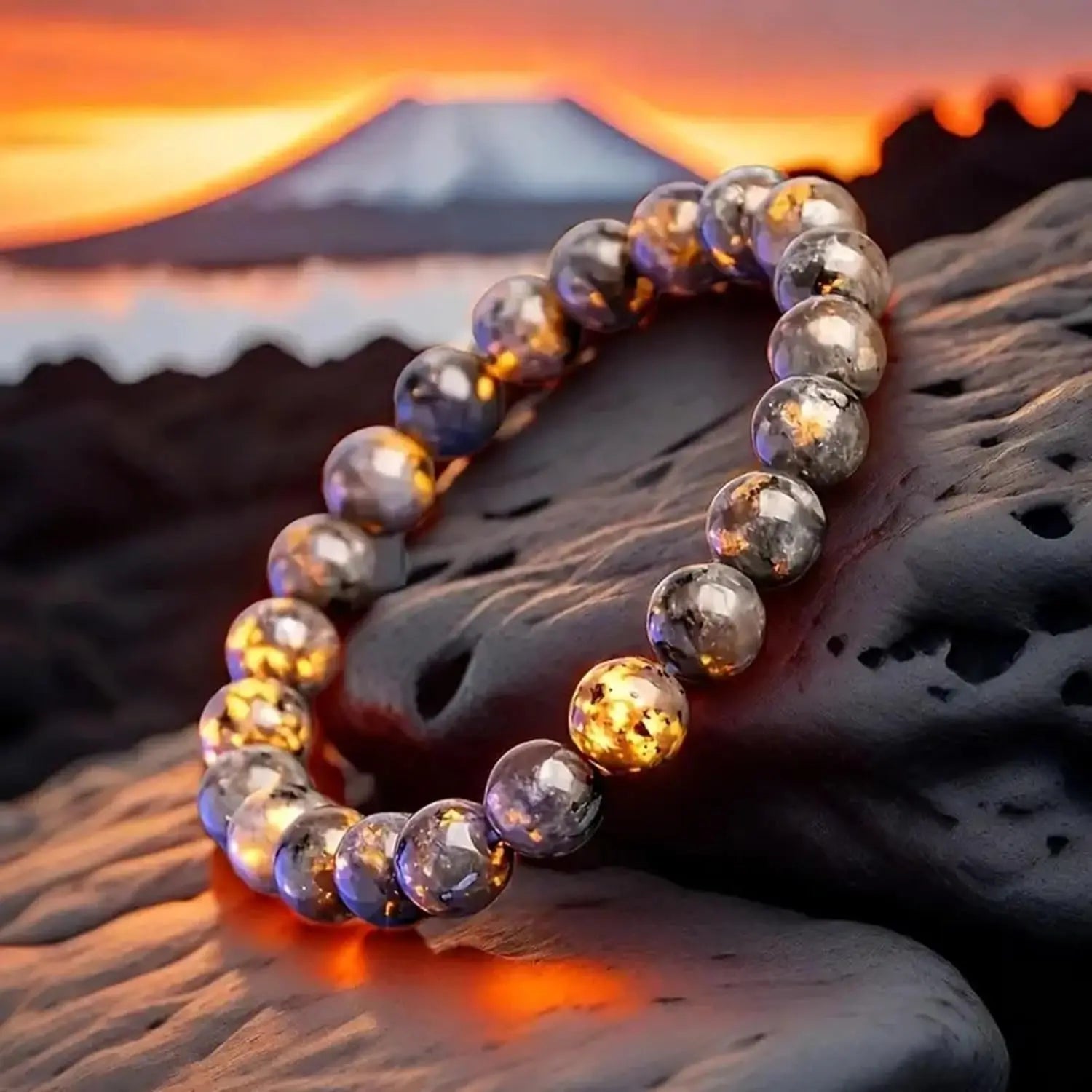 2/4pcs Natural Flame Stone Bracelet with Natural Raw Stone
