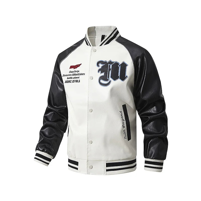 Men's Fashionable Versatile Embroidered PU Leather Baseball Jacket New 2025 Autumn Racing Suit Trendy And Stylish