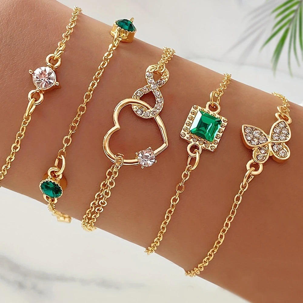 Eterna Set -5pcs Vintage-Inspired Bracelet Set with Sparkling Rhinestones -