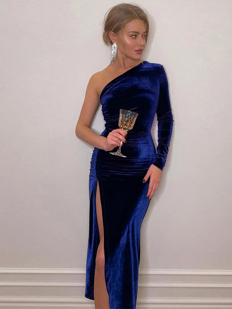 Elara Velvet Dress Women Elegant Long Sleeve