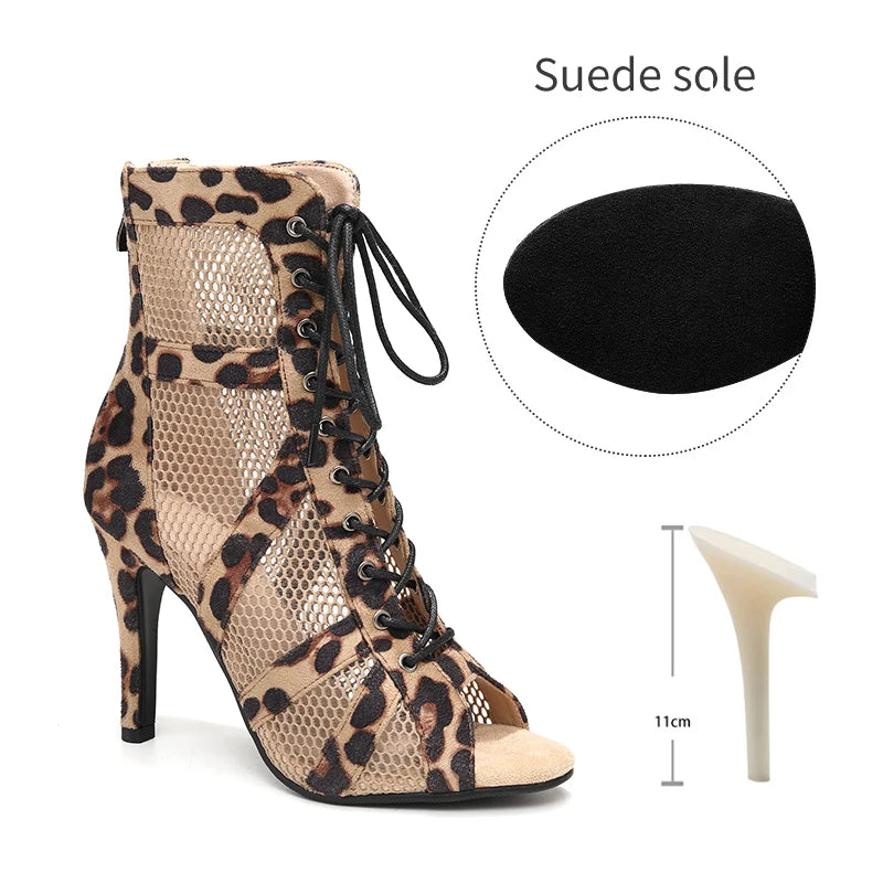 Girls Latin Dance Shoes Women Modern Dance Salsa High-Top Sandals Dance Hall Shoes Ladies Fashion Sexy High-Heeled Suede Boots