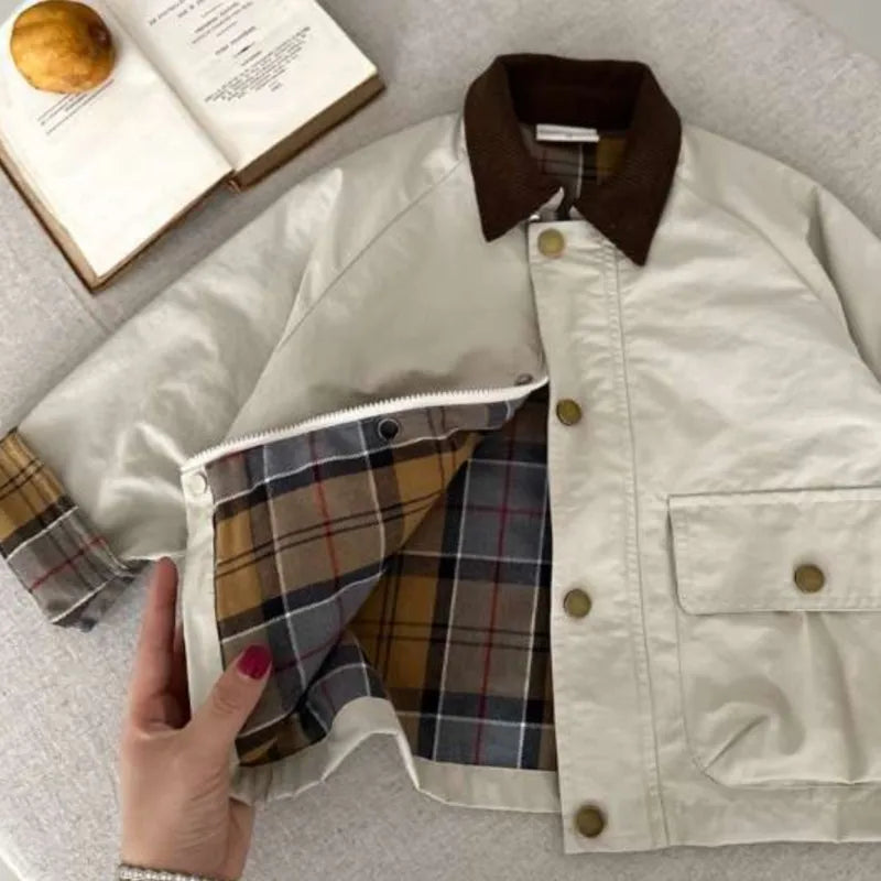 2025 UNITIM Spring Autumn Kids Boys Jacket Plaid Spliced Pocket Long Sleeve Toddler Boys Outerwears Coat Children Boys Jacket