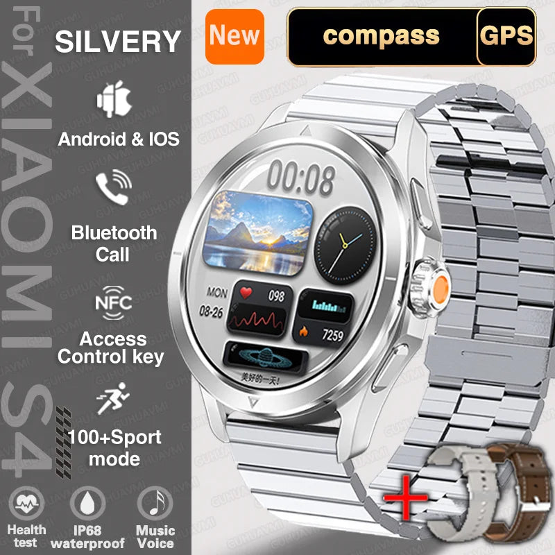 2025 New S4 Ultra Outdoor Sport Smart Watch Men AMOLED HD Screen NFC GPS Compass Heart rate Waterproof Bluetooth Call SmartWatch