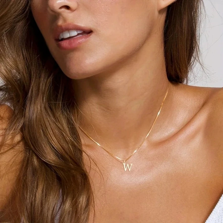 A-Z Initial Necklace for Women18K Gold Plated Necklace Cute Letter Stainless Steel .
