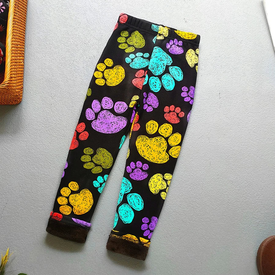 Autumn Winter Print Flowers Thick Warm Kids Toddler Baby Girls Leggings Children's Pants