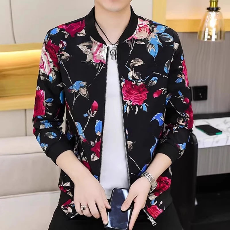 Autumn and winter new men's padded and thickened warm stand-up collar jacket coat. Printed large size jacket