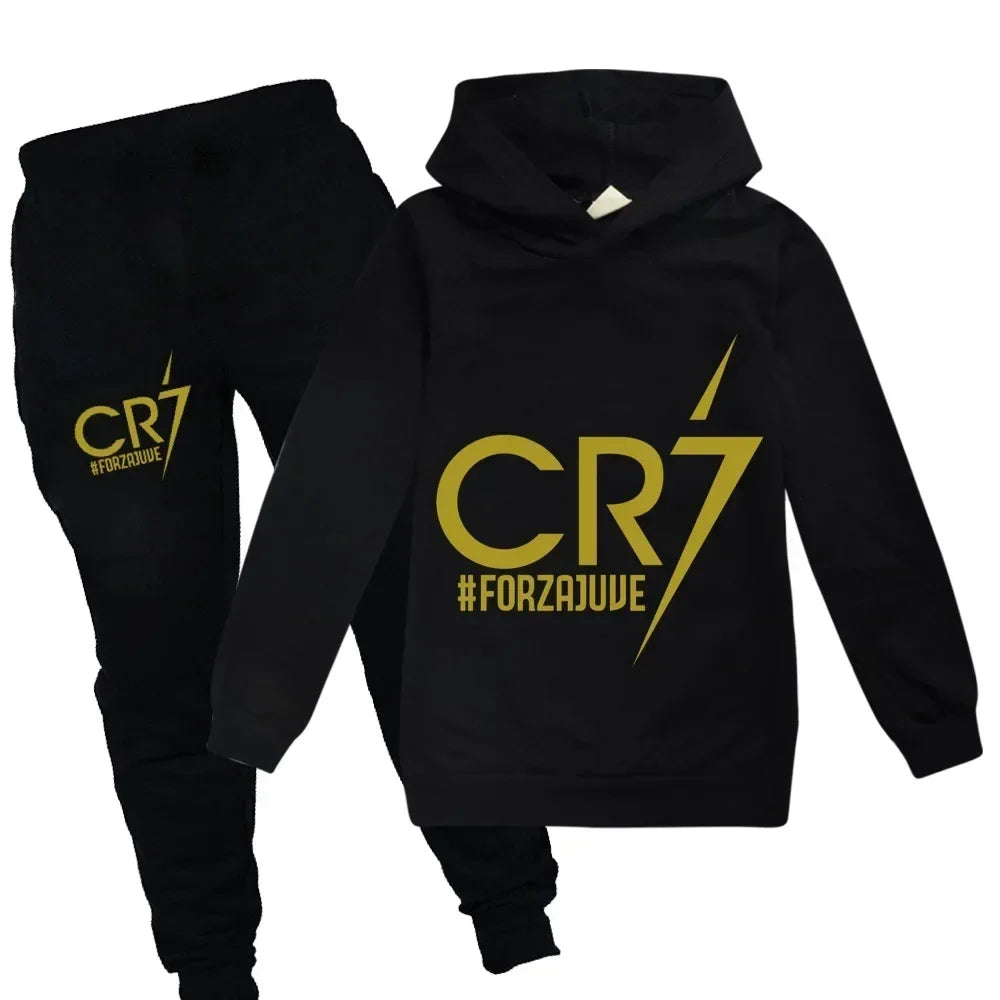 3-12 Years Spring Autumn Football CR7 Print Hoodie +Pants Suit Boy Sweatshirt 2pcs Sets Children Set Trousers Suits Kid Clothes