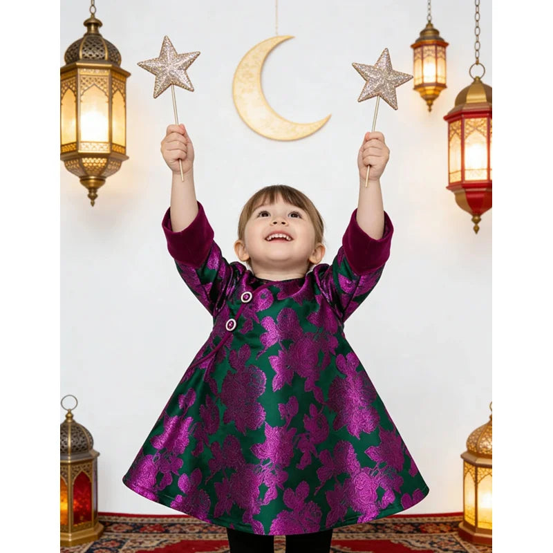 Girls'  Embroidered Tang Suit Velvet Sleeves High-Quality Princess Dress