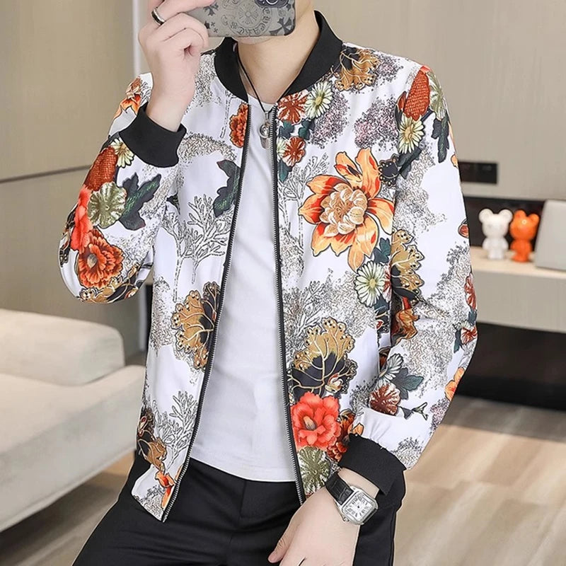 Autumn and winter new men's padded and thickened warm stand-up collar jacket coat. Printed large size jacket