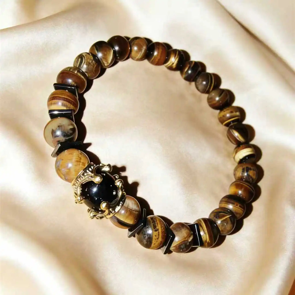 Men's Stylish Natural Stone Bracelet Vintage Crown Symbol of Power