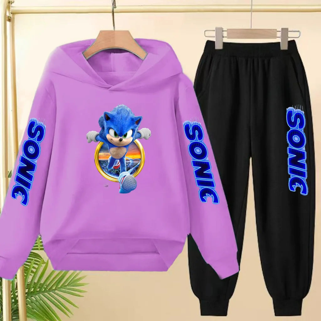 Kids 3-12Yrs Autumn Hoodie Anime Products Clothing Sports Pullover Sweatshirt+Pants Two-Piece Set Boys Girls Toddler Leisure Set
