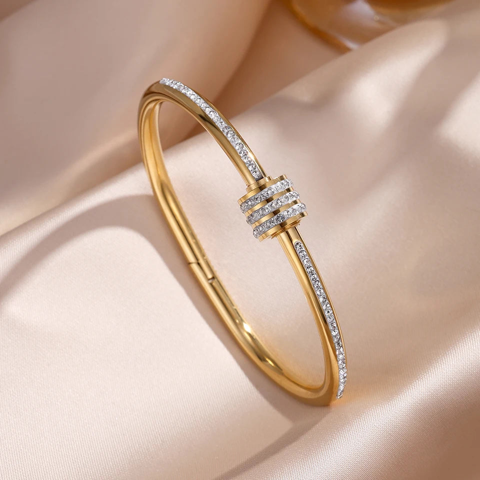 Yupsk 4pcs/1pcs Green Pink Zircon Stainless Steel Bracelet for Women Versatile Stacking Bangles Valentine's Day Jewelry Gift