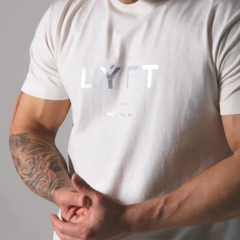 2025 Men's JAPAN LYFT Printed Running T-shirt Cotton Leisure Fitness Gym Fitness Street Wear Large Short Sleeves