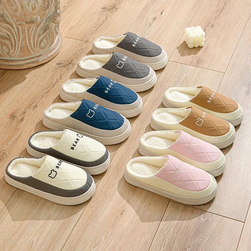 Women's Men's Thick Soft Bottom Home Slippers Household Plush Slippers Anti-slip Thermal Slippers Indoor Winter Couples Shoes
