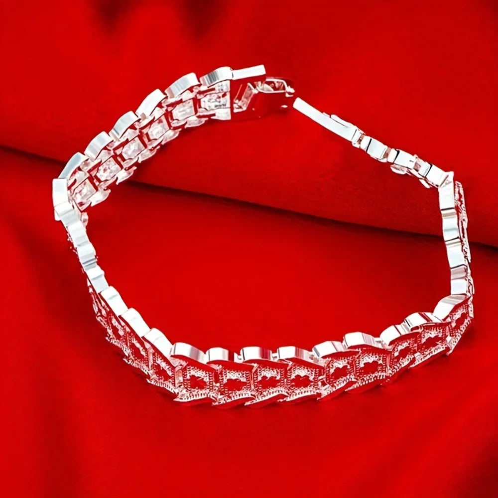925 Sterling Silver 8-inch Classic Bracelet, Suitable for Men and Women, Wedding and Engagement Jewelry