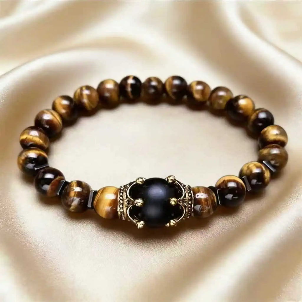 Men's Stylish Natural Stone Bracelet Vintage Crown Symbol of Power