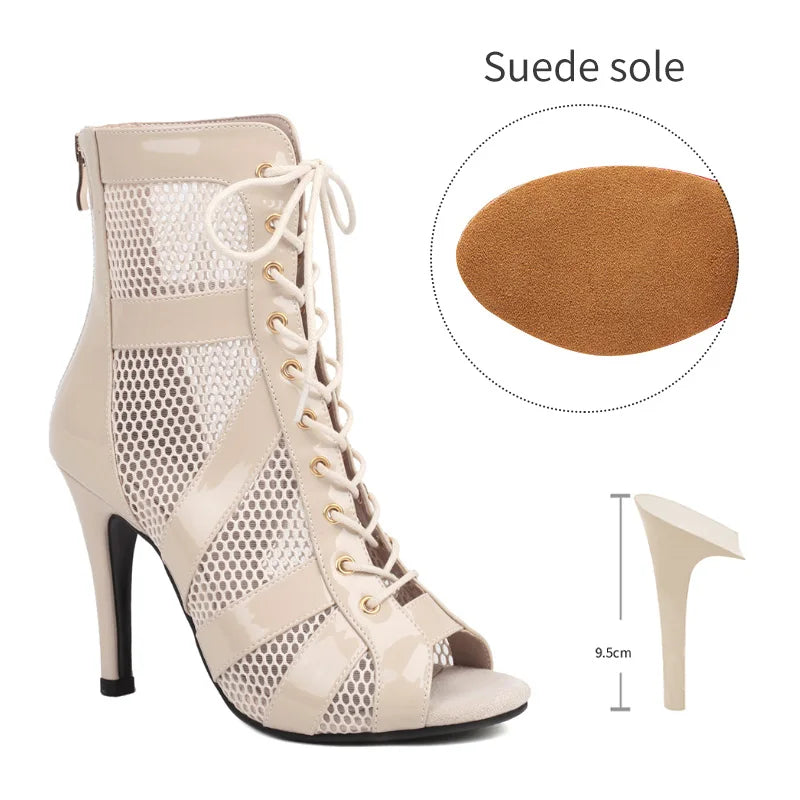 Girls Latin Dance Shoes Women Modern Dance Salsa High-Top Sandals Dance Hall Shoes Ladies Fashion Sexy High-Heeled Suede Boots