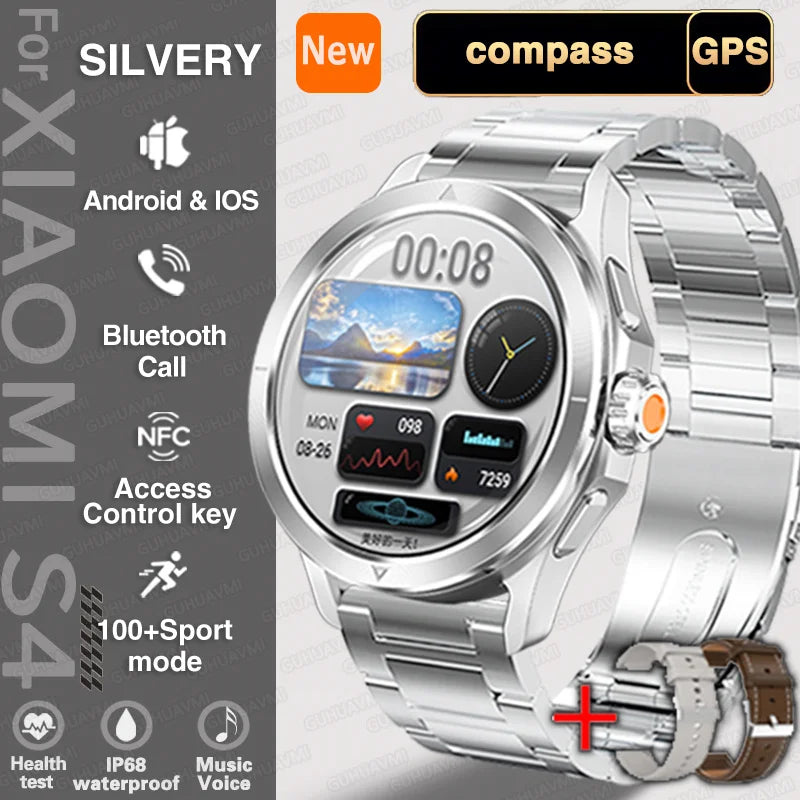 2025 New S4 Ultra Outdoor Sport Smart Watch Men AMOLED HD Screen NFC GPS Compass Heart rate Waterproof Bluetooth Call SmartWatch