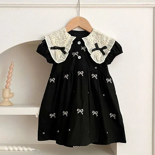 2025 New Summer Sister Clothing 1-6Yrs Kids Princess Dresses Short Sleeved Cotton Print Baby Girl Birthday Party Wedding Dress