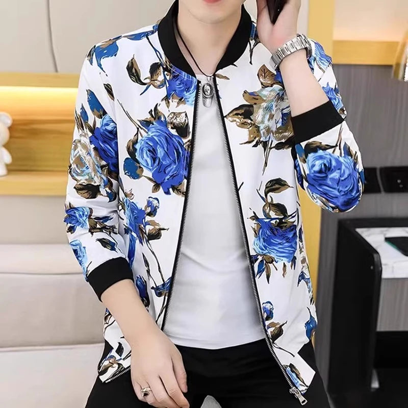 Autumn and winter new men's padded and thickened warm stand-up collar jacket coat. Printed large size jacket