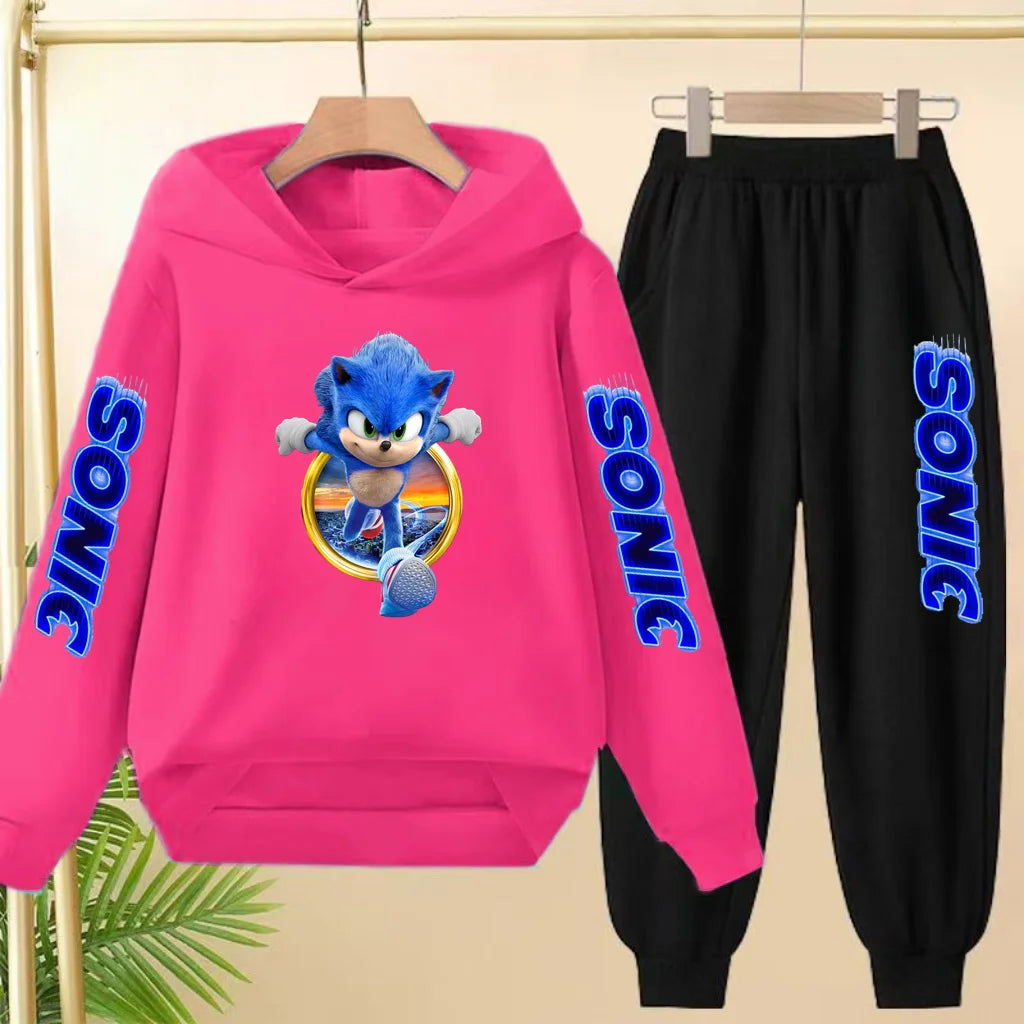 Kids 3-12Yrs Autumn Hoodie Anime Products Clothing Sports Pullover Sweatshirt+Pants Two-Piece Set Boys Girls Toddler Leisure Set