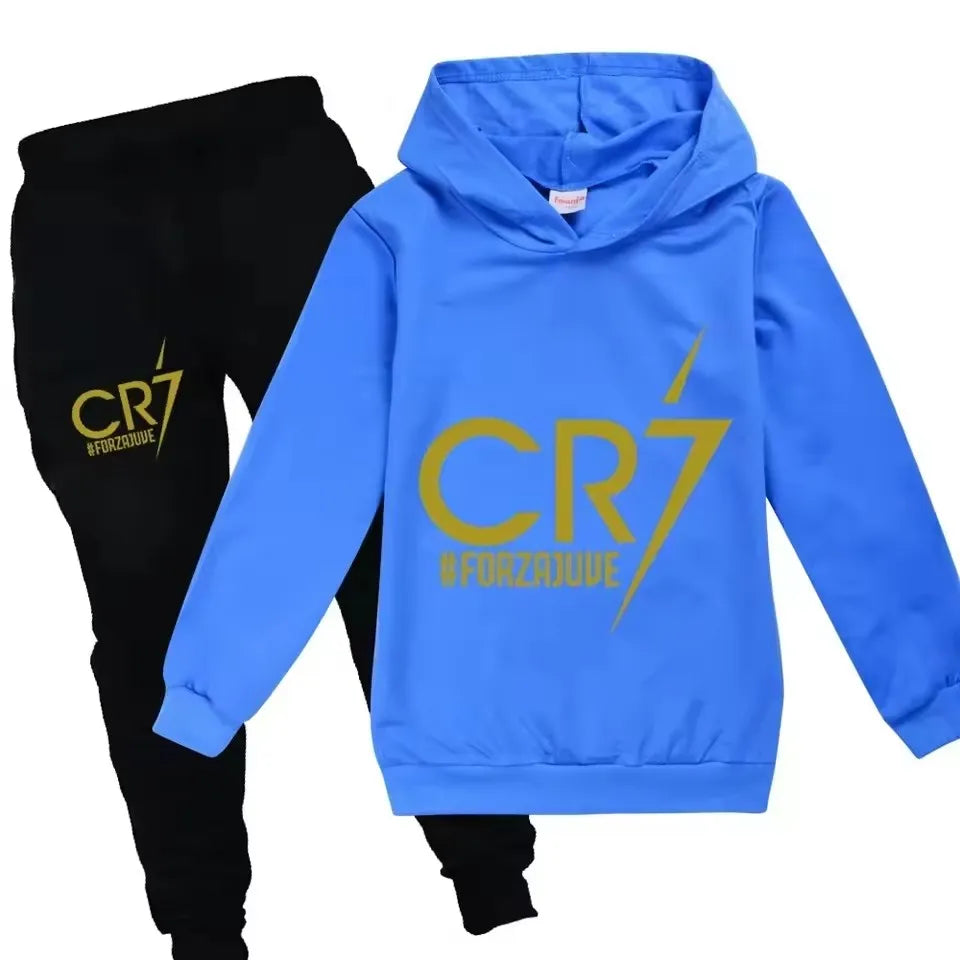 3-12 Years Spring Autumn Football CR7 Print Hoodie +Pants Suit Boy Sweatshirt 2pcs Sets Children Set Trousers Suits Kid Clothes