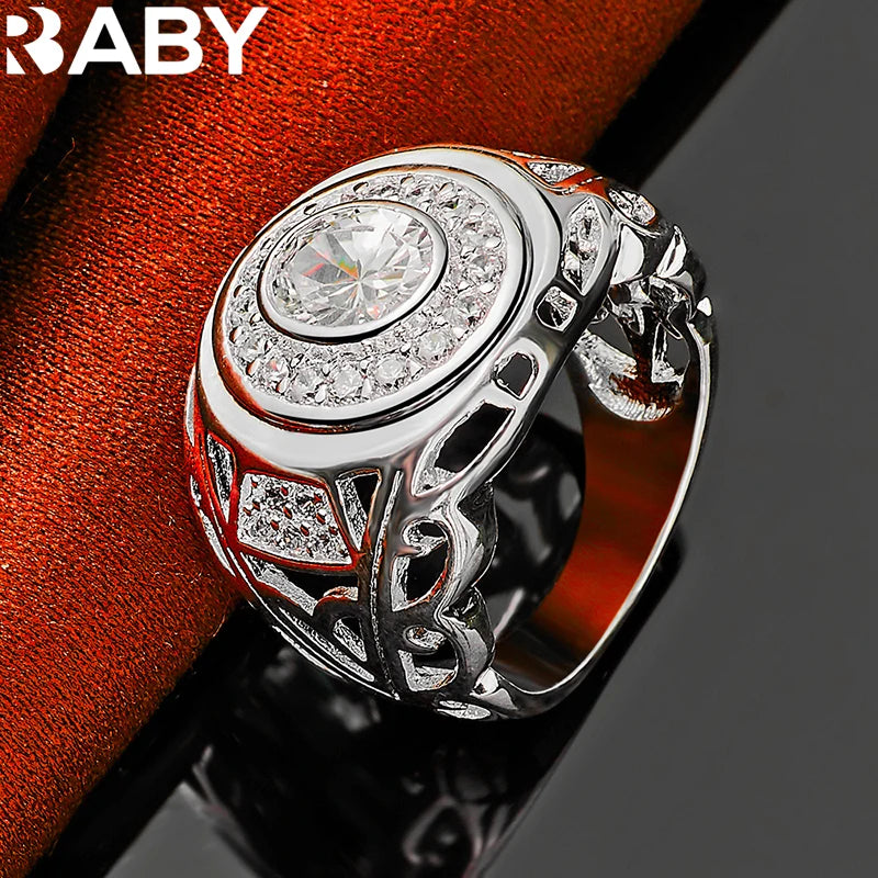 925 Sterling Silver 6-10 Size Rings For Women Man Round Large Zircon