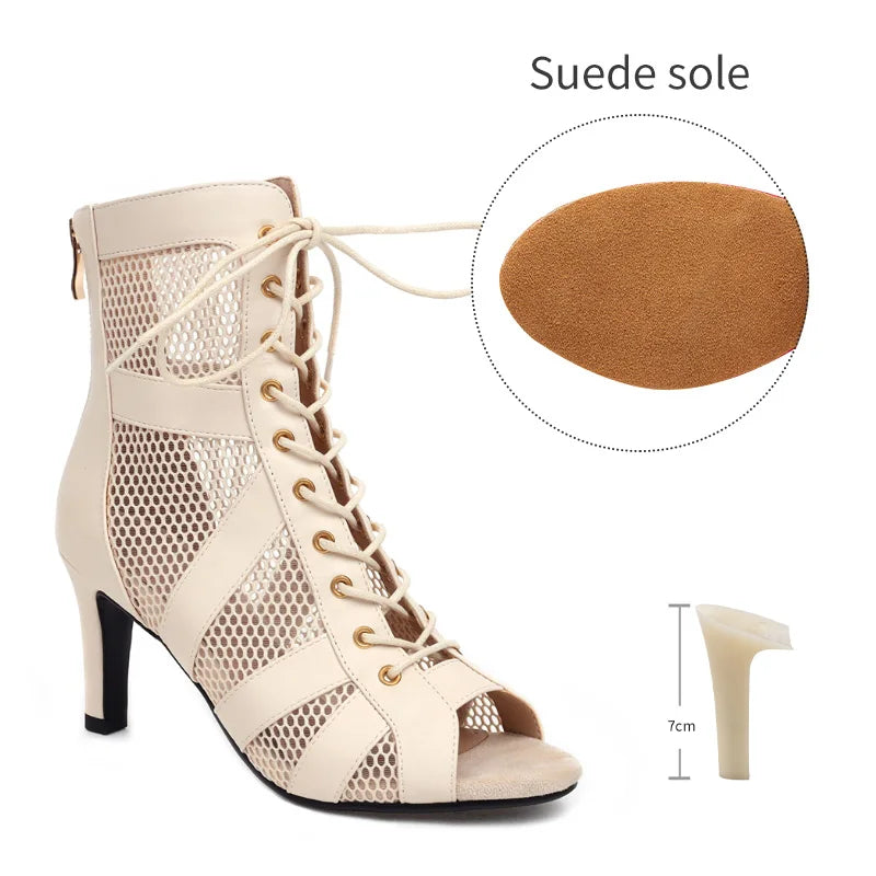 Girls Latin Dance Shoes Women Modern Dance Salsa High-Top Sandals Dance Hall Shoes Ladies Fashion Sexy High-Heeled Suede Boots