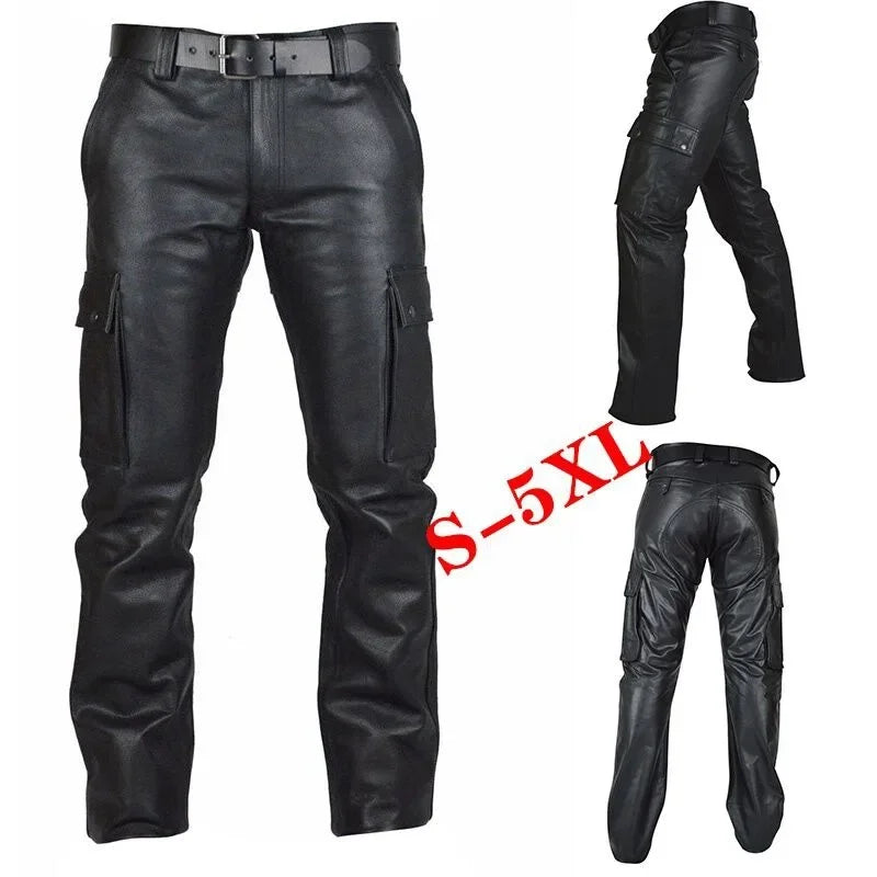 Spring Fashion Men's Fashion Rock Style PU Leather Pants Men's faux leather slim-fit motorcycle trousers
