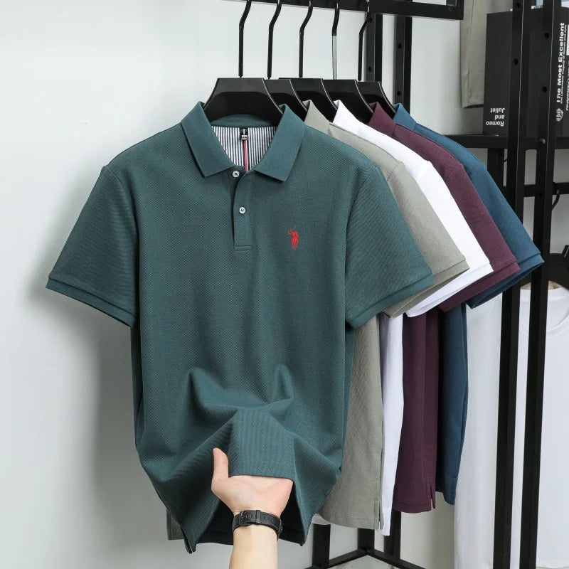 100% pure cotton men's breathable short sleeve T-shirt high-end luxury brand embroidered loose casual summer business polo shirt