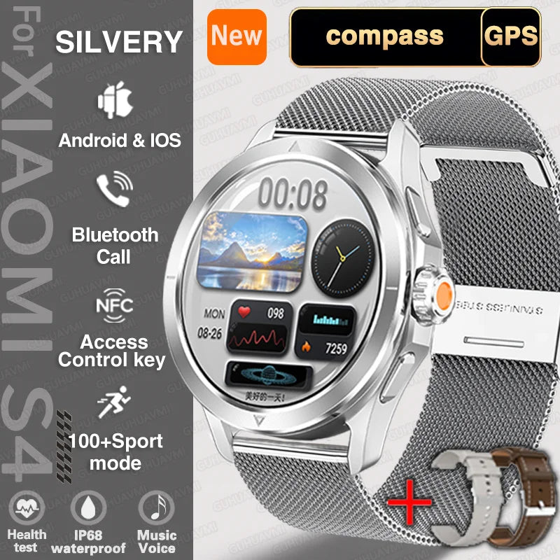 2025 New S4 Ultra Outdoor Sport Smart Watch Men AMOLED HD Screen NFC GPS Compass Heart rate Waterproof Bluetooth Call SmartWatch