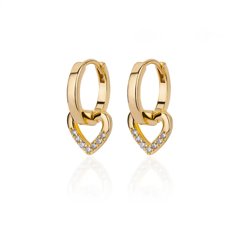 Hollow Zircon Heart Earrings For Women Stainless Steel Gold Color.