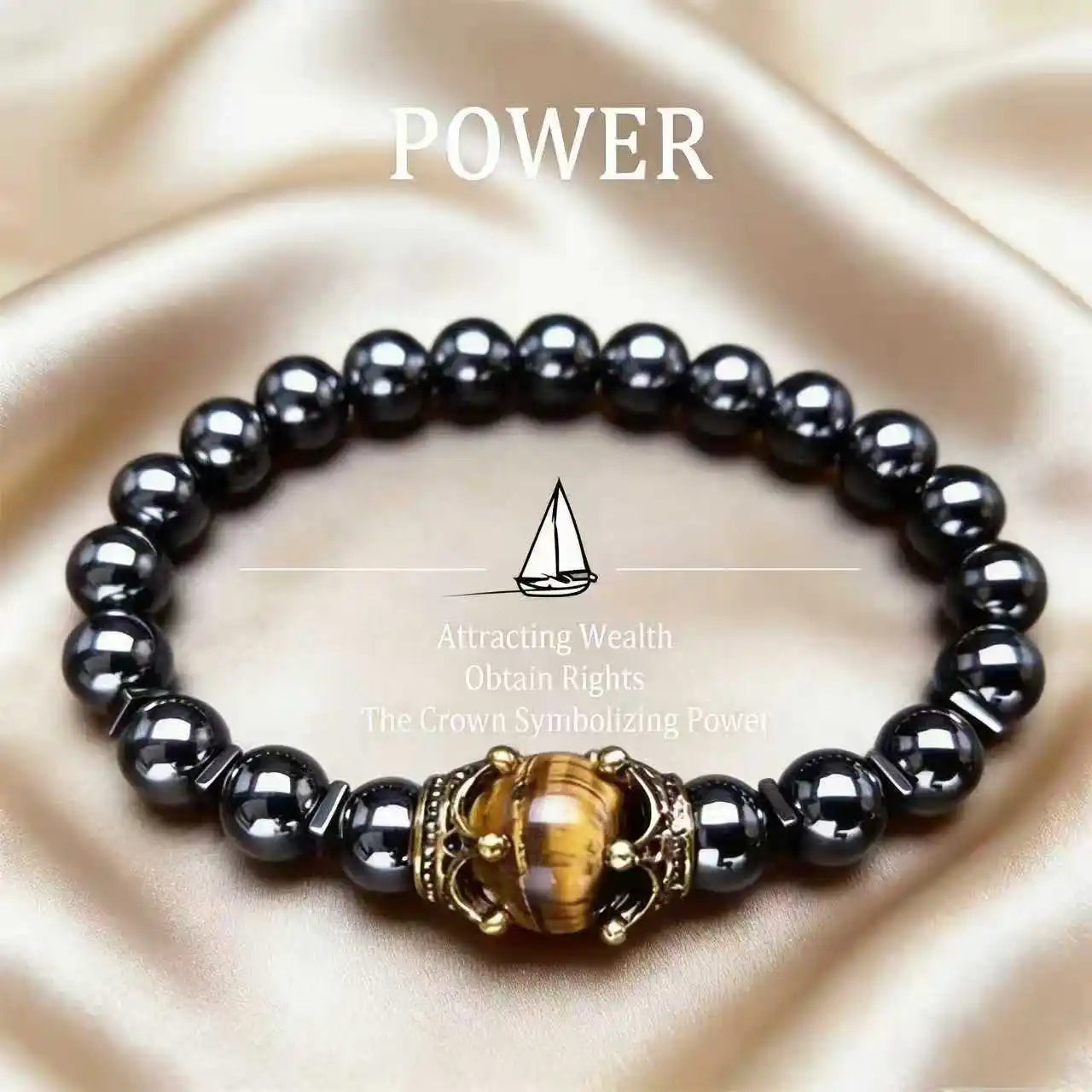Men's Stylish Natural Stone Bracelet Vintage Crown Symbol of Power