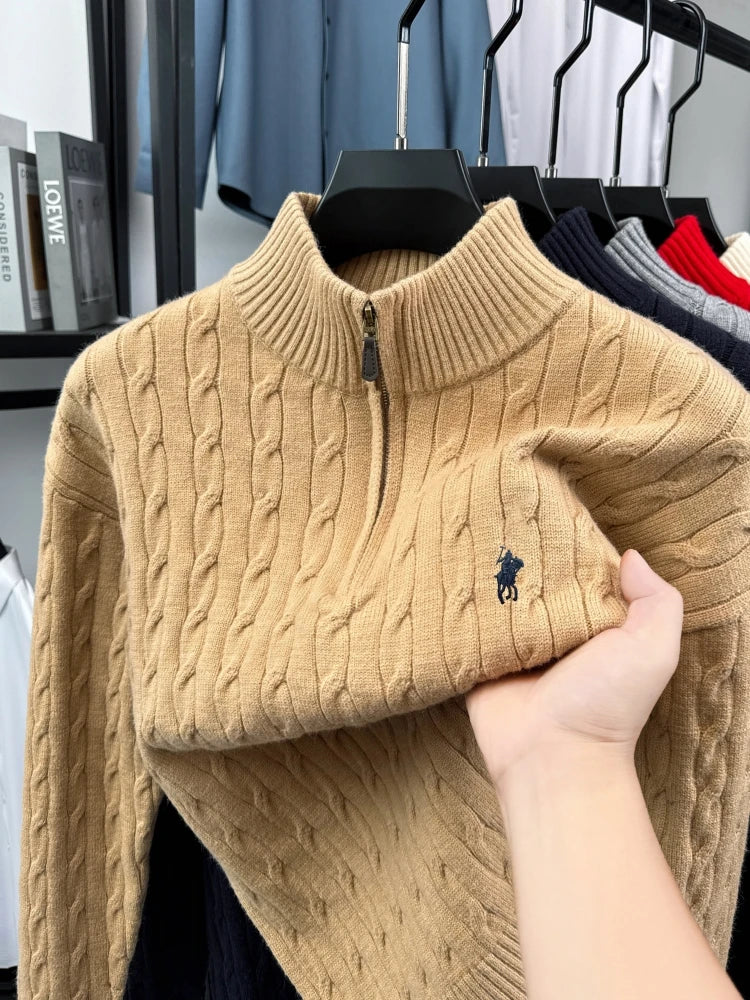 Luxury Pony Embroidery Designer Brand Sweater Men New Fashion Jacquard Paul Casual Half Zipper Stand up Collar knitted pullover